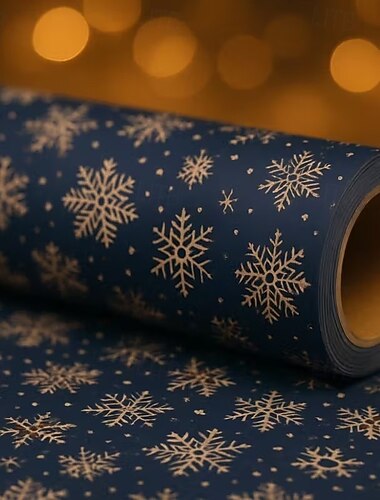  1 rollo de papel de regalo navideño extendido, azul oscuro con copos de nieve, doble cara, copos de nieve invernales y papel de regalo azul marino, papel kraft grueso e impermeable con núcleo de