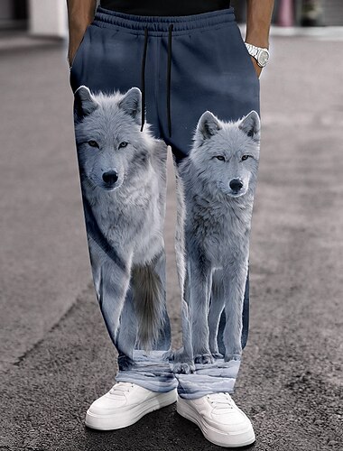  Муж. Животное Волк Животные Штаны Повседневные брюки Нормальная Винтаж Ретро на открытом воздухе Для охоты Тренировка Эластичный шнурок на талии Брюки прямого кроя с карманами Весна Осень 3D печать