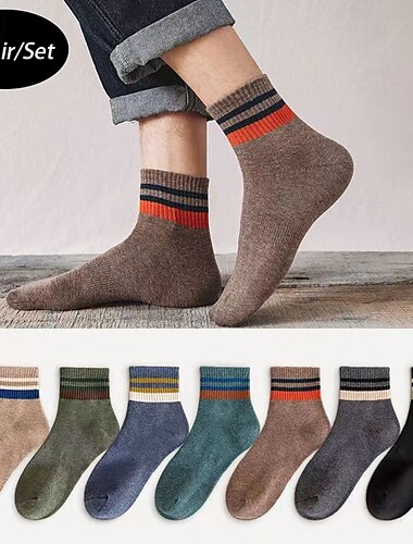  Herr 7 par Socka Löparstrumpor Vardagliga strumpor Blå Svart Färg Randig Utomhus Semester Dagliga kläder Medium Vår Höst Mode Streetwear