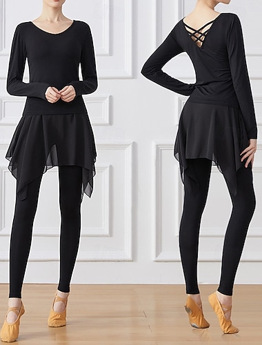  Жен. Костюм для йоги Обтягивающие леггинсы с юбкой Тренировочный комплект из 2 предметов Сплошной цвет Наборы одежды Осень Черный Розовый Модал Танцы Пилатес Йога Завышенная Легкость Дышащий