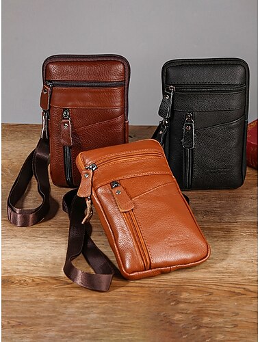  Bolsa transversal e de cintura masculina em couro legítimo - multifuncional, design elegante, durável, diversas cores para uso diário e viagens.