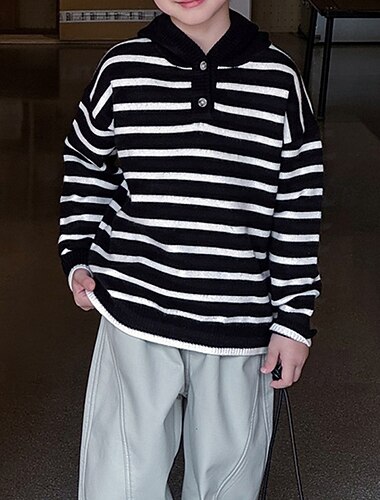  Bambini Ragazzi Pullover Maglione A righe Manica Lunga Tenere al caldo All'aperto Moda Nero Autunno Vestiti Dai 4 anni in su