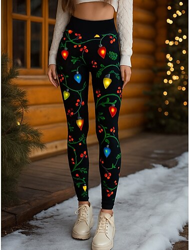  Dame Leggings Ferie Vintage Motetrend Full Lengde Høy Liv Bukser Nyttårs Grafisk Rutetrykk Termisk Varm Myk Pustende Høy Elastisitet Ferie Gate Daglig Svart Sommers Vår Høst Vinter
