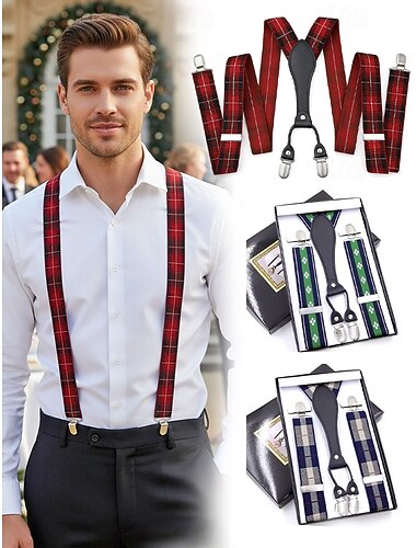  miesten jouluiset henkselit – joustavaa kangasta useilla kuvioilla, säädettävät ja tyylikkäät, täydelliset juhlajuhliin ja muodollisiin tilaisuuksiin