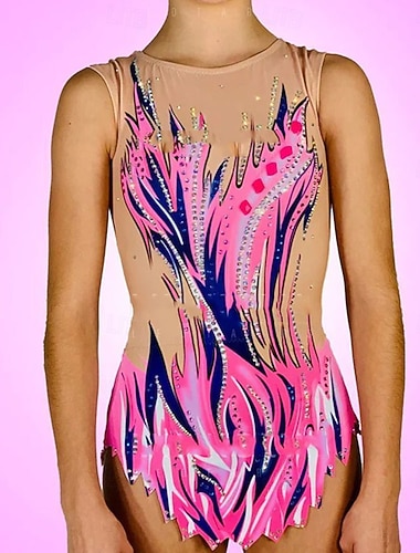  rytminen voimistelupuku naisten tyttöjen luistelupuku voimistelupuku värjäys erittäin elastinen ammattilaisten kilpailuluisteluasu kristalli/strassi hihaton luistelu