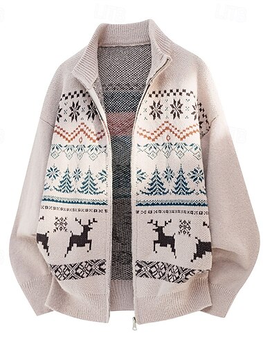  בגדי ריקוד גברים סוודר קרדיגן סוודר קצוץ סוודר רוכסן סוודר סרוג מצולע לִסְרוֹג חולצות רגילות סרוג אייל עומד חג מולד אופנתי חופשה לבוש יומיומי ביגוד סתיו חורף ורוד מסמיק חאקי M L XL