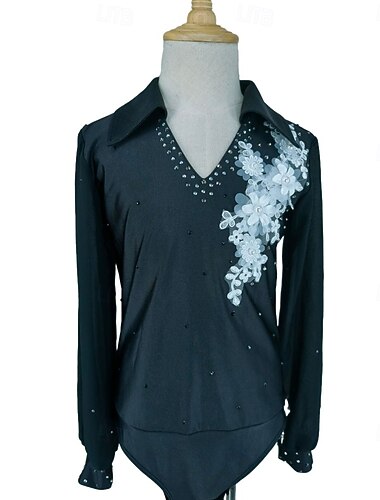  Kunstschaatstopje Voor heren Jongens Schaatsen Tops Zwart Lapwerk Spandex Hoge Elasticiteit Opleiding Professioneel Wedstrijd Kunstschaatskleding Klassiek Kristal / Bergkristal Lange mouw Schaatsen