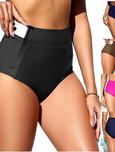  Damen Stretchy Boxershorts Badeanzug Stretchy Boxershorts Slip Hohe Taille Urlaub Strandbekleidung Einfarbige Ärmellose Bademode
