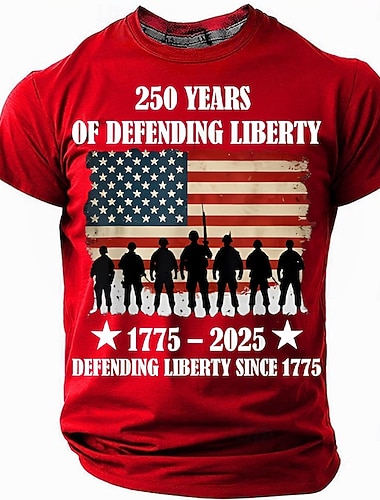  Πατριωτικό μπλουζάκι, 250 χρόνια υπεράσπισης της ελευθερίας 1775 2025, μπλουζάκι με σιλουέτα στρατιώτη αμερικανικής σημαίας, ρούχα επετείου υπερηφάνειας και ελευθερίας για άνδρες, μεγέθη S, M, L, XL