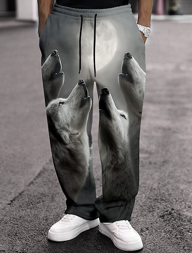  Voor heren dier Wolf Maanlicht Joggingbroeken Broek Vrijetijdsbroek Medium Taille Vintage Retro Buiten Jagen Training Elastische tailleband met trekkoord Rechte broek met zakken Lente Herfst