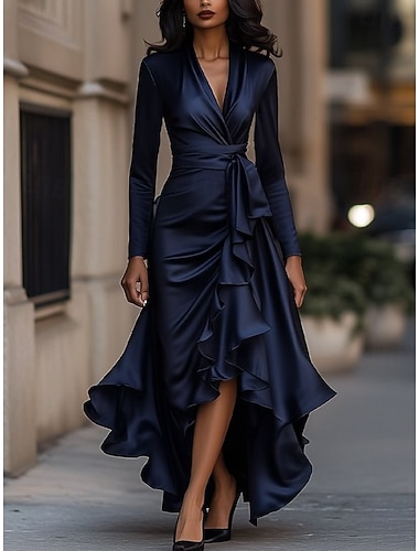  Damen Schwarz Wein Blau Herbst Winter Midikleid Etui-Kleid Geburtstag Formell Halbformelle Kleider Formell Hochzeit Normale Passform V Ausschnitt