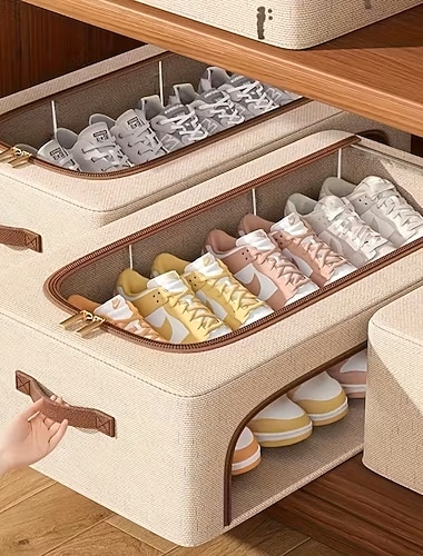  Składana szafka na buty z oknem – składany organizer do przechowywania pod łóżkiem z przezroczystymi przegródkami z przodu, oszczędzający miejsce stojak na buty do szafy, sypialni, przedpokoju,