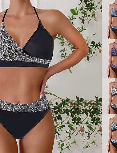  Жен. Купальники Танкини 2 шт. Смелые купальник Утягивание живота Завышенная Тонкие Открытая спина Отпуск Одежда для пляжа Леопард НАЙКА НЕКО Без рукавов Купальники