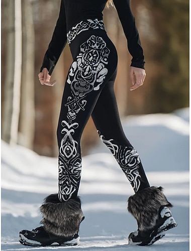  Dame Leggings Ferie Årgang Etnisk stil Full lengde Høy Midje Grafisk Abstrakt 3D-utskrift Hurtigtørkende Pusteevne Myk Elastisk Daglig utendørs Feriereise Svart Grønn Grå Vår Høst Vinter Normal