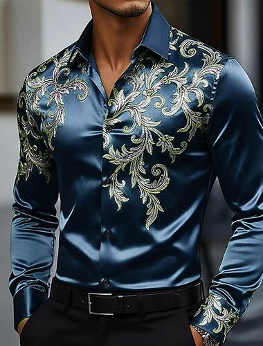  Per uomo Stampa Floreale Etnico Fiori Camicia Camicia in raso Camicia elegante Manica Lunga Vintage Retrò Vacanza Abbigliamento Quotidiano Estate Primavera Autunno Collo ripiegato Stampa 3D Camicie