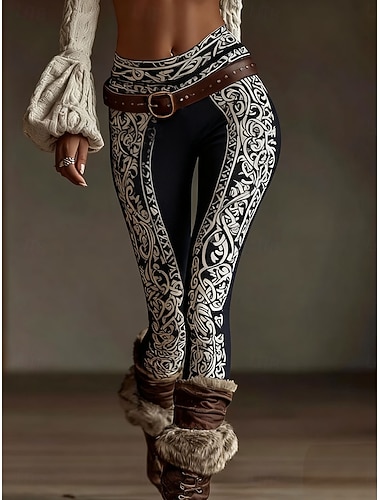  Női Leggingek Szabadság Szüret Etnikai stílus Bokáig érő Magas derék Grafika Geometriai Mekano Kényelmes Nyúlós Előírásos Szabadtéri Vakáció Fekete Kék Bíbor Kávé Tavasz Ősz Tél Karcsúsított