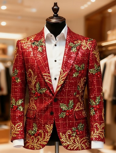  Noël Homme Graphique Veste blazer Manteau Confortable Artistique Occasionnel Tenue de soirée Quotidien Festival Impression 3D Boutons Automne & Hiver Cranté manche longue Bleu Rouge Violet