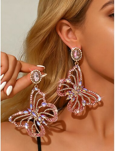  orecchini pendenti a forma di farfalla in cristallo da donna - gioielli da festa con strass scintillanti per serate, matrimoni e cocktail