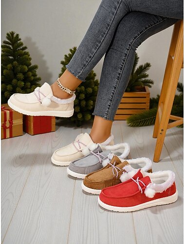  Røde dameloafers med pom-pom-motiv - plysagtige, lodne pelssko med juledetaljer til hyggelig vinterafslapning og julegaver