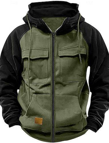  Voor heren Trui met capuchon Hoodie met volledige rits Tactische capuchon Rode Wijn Zwart Blozend Roze Leger Groen blauw Capuchon Effen Tactisch Sport & Outdoor Dagelijks Streetwear Stoer Casual