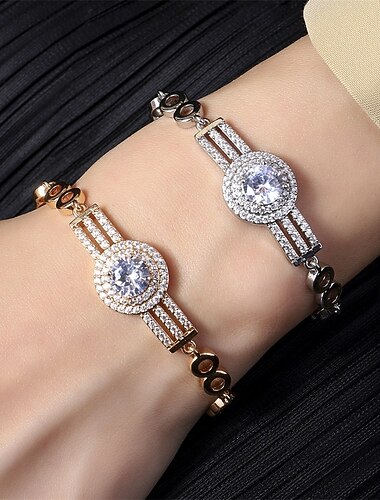  Bracelet Classique Géométrique Zircon Forme de Lettres Mode Personnalisé Luxe Tendance Bracelet Bijoux Argent Doré Rond pour Mariage Soirée Fiançailles Bal de promo