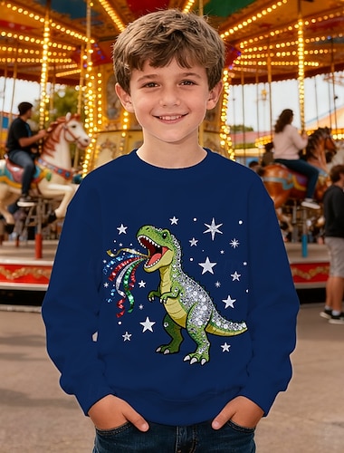 Weihnachten Jungen 3D Grafik Dinosaurier Sweatshirt Langarm Frühling Herbst Mode Basic Kinder 4-12 Jahre Rundhalsausschnitt Outdoor Lässig Täglich Normale Passform