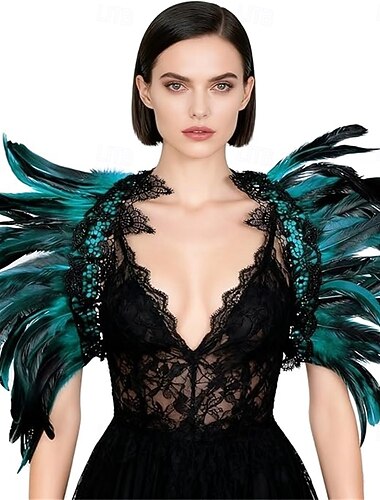  Karneval 2026 Rio Karneval Samba Tilbehør Gotisk Naturlig Fjær Kappe Sjalskulder Innpakning Blonde Krage Halloween Kostymer Damer Brasil Festival Fremføring Kostyme