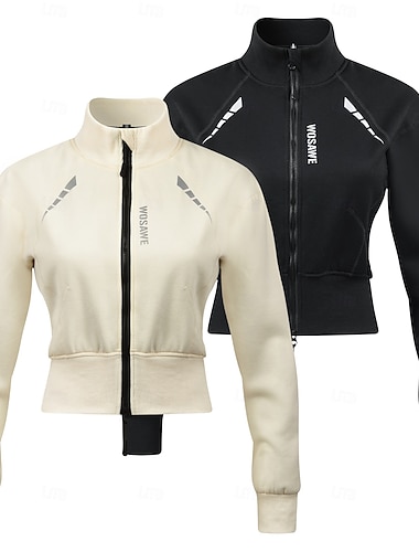  Dames Wielrenjack Downhill Jersey Lange mouw Bergracen Wegwielrennen Winter Herfst Zwart / oranje Oranje + wit Effen Kleur Fietsen Houd Warm YKK Rits Rekbaar Wintersporten Comfortabel Sport Kleding