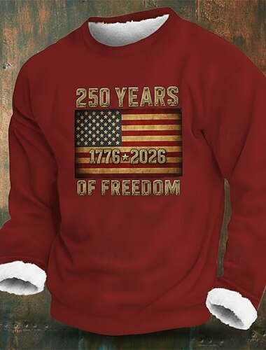  Voor heren Grafisch Amerikaanse Amerikaanse vlag Fleece Sweatshirt Streetwear Dagelijks Stijlvol Klassiek Casual Strakke ronde hals Buiten Vakantie Uitgaan Zwart Rood Marineblauw Bruin Opdrukken