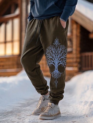  Herren Wikinger Baum des Lebens Keltische Kunst Jogginghose Hose Mittlere Taille Kordelzug Elastischer Bund Vintage-Retro Outdoor Campen und Wandern Jagd Sportliche Jogginghose mit Taschen Herbst