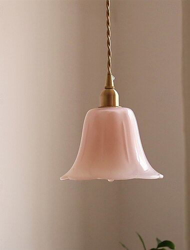  Vintage glazen kroonluchter met bloemblaadjes, Franse crèmekleurige glazen hanglamp - creatieve, volledig koperen plafondlamp voor woonkamer, slaapkamer, nachtkastje, keuken en kookeiland