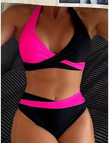  Dames Bikini 2-delig Badpak Kleurblok Modieuze Stijlvolle Grafische Kleurblok Mouwloos Badkostuums
