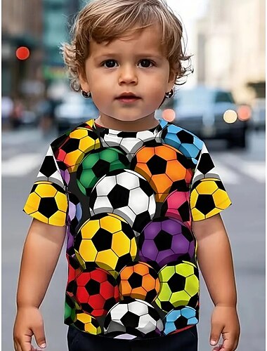  Ragazzi 3D Grafico Calcio Maglietta Manica Corta Stampa 3D Estate Primavera Sport Moda Streetwear Bambini 4-12 Anni Girocollo All'aperto Casuale Quotidiano Vestibilità regolare