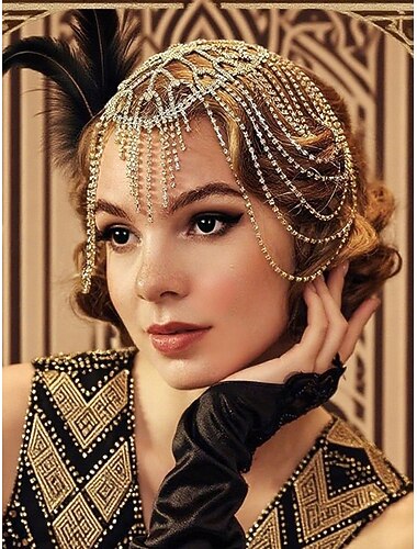  Diadema de cristal estilo Gatsby de los años 20 para mujer: diadema vintage de pedrería con cadenas, ideal para fiestas y cócteles de la época dorada de los años veinte.
