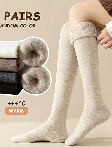  3 pares de calcetines gruesos hasta la rodilla para mujer - protección contra el frío extremo - beige/negro/gris - calcetines cálidos de invierno para uso diario y ocasiones especiales, con puños