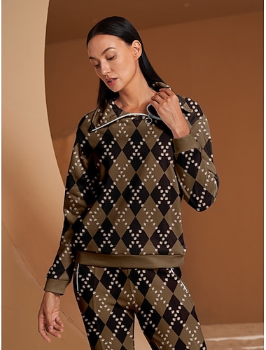  Mulheres Moletom Marron Manga Longa Blusas Roupas femininas de golfe, roupas, roupas, roupas