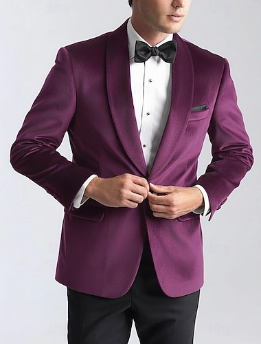  בגדי ריקוד גברים בלייזרים מקטיפה צווארון צעיף (שאל) חג מולד מסיבה יום יומי אחיד בלייזר קטיפה אודם סגול גזרה מחוייטת Single Breasted One-button