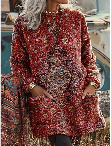  Γυναικεία Φούτερ πουλόβερ Με Κουκούλα Γραφική Γεωμετρικό Μοντέρνα Καθημερινό Μακρυμάνικο Στρογγυλή Ψηλή Λαιμόκοψη Κανονικά μπλουζάκια Δρόμος Καθημερινή Ένδυση Causal Στάμπα Ρουμπίνι Θαλασσί