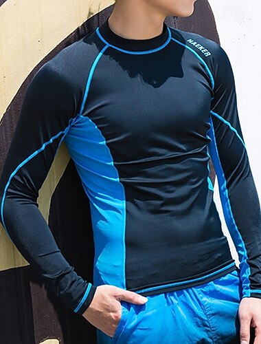  בגדי ריקוד גברים מגן מפריחה בגד ים חולצת שחייה חסימת צבעים UPF50+ נושם שרוול ארוך צמרות גלישה שייט בקאנו שנרקול אביב