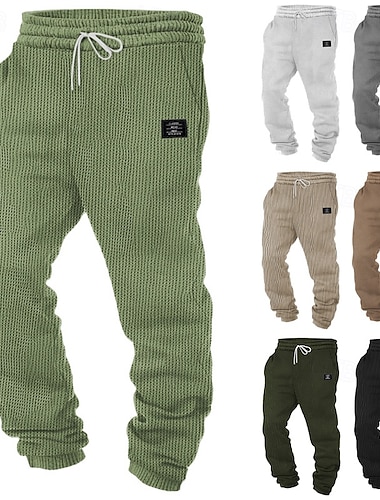  Męskie Spodnie dresowe Uprawiający jogging Spodnie Spodnie waflowe Ściągana na sznurek Kieszeń Elastyczny pas Równina Komfort Miękka Pełna długość Na zewnątrz Codzienny Święto Moda Styl klasyczny