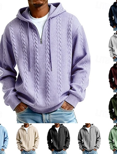  رجالي جاكوارد هوديي البلوز هوديي البلوز هودي ربع سحاب مشمش أحمر الخمر أسود أبيض أخضر فاتح مع قبعة سهل إحزم محكم الرياضة & في الخارج فضفاض مناسب للبس اليومي أناقة الشارع كوول ملابس رياضية ربيع & الصيف