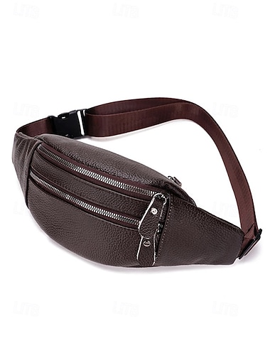  Sac banane pour homme en cuir véritable - grande capacité, coloris noir et café, plusieurs styles de port, élégant et pratique au quotidien