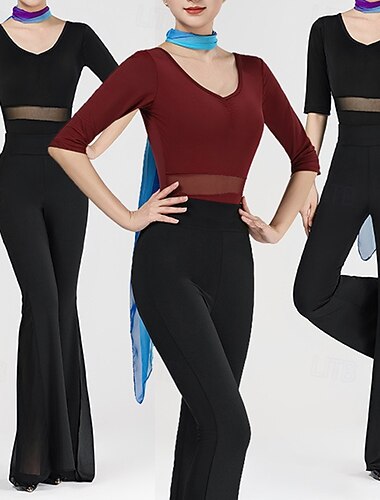  Жен. Костюм для йоги Цельный тренировочный комплект Сплошной цвет Наборы одежды Осень 1 # 2 # Модал Танцы Пилатес Йога Завышенная Легкость Дышащий Рукав до локтя Спорт Спортивная одежда