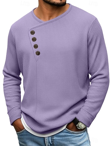  Homme Chemise Chemise gaufrée Chemise habillée Chemise Décontractée Chemise de Bal Noir Blanche bleu marine Violet manche longue Uni Asymétrique Col en V Formel Mariage Vêtement Tenue Élégant Mode