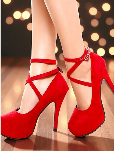  røde platåsko med kryss og kryss for kvinner – sexy stiletthæler med ankelreim for uteliv, fester og klubber &kveldsantrekk