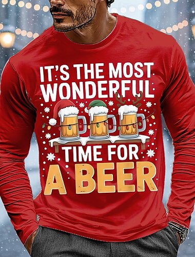  Noël Homme Père Noël Drôle Bière Oktoberfest T-shirt manche longue T-shirt Impression 3D Col ras du cou Chemise Mode Basique 3D Rue Occasionnel Quotidien Bleu lagune Rouge Bleu Été Printemps Vêtement