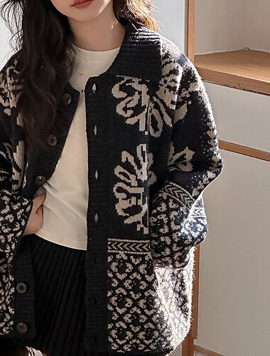  Gyerekek Lány Kardigán Virágos Szabadtéri Hosszú ujj Begombol Divat 4-12 év Ősz Fekete