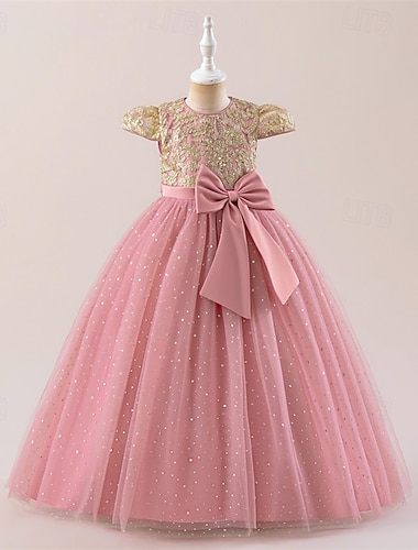  Bambini Ragazze Abito Vestito da Festa Tinta unica Senza Maniche Formale Performance Occasione speciale Nodo da legare Moda Quotidiano Principessa Poliestere Maxi Vestito da Festa Vestito a ruota