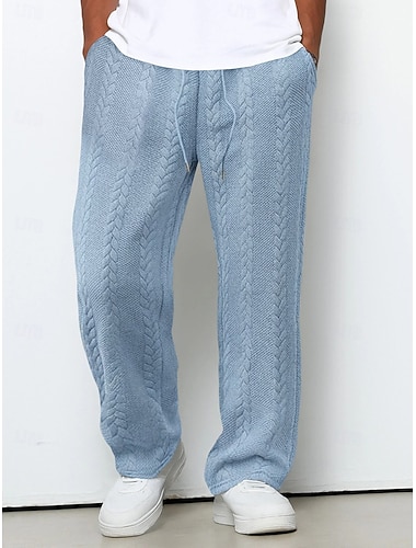  Herren Jogginghose Hose Freizeithose Gerade geschnittene Sweatpants Jacquard Kordelzug Elastischer Bund Einfach Atmungsaktiv Volle Länge Outdoor Lässig Täglich Urlaub Mode Blau Schwarz Mikroelastisch