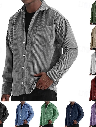  Homme Chemise Chemise Décontractée Chemise en velours côtelé Chemise Boutonnée Bleu Noir Blanche Vin bleu marine manche longue Uni Revers Occasionnel Quotidien Avec Poches Vêtement Tenue Mode Moderne